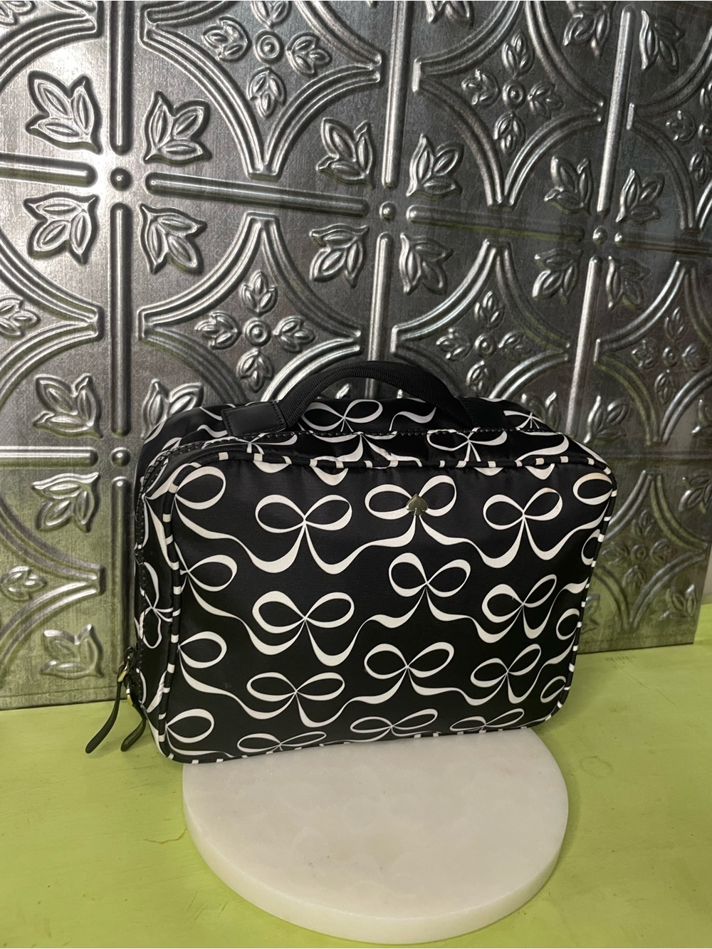 Kate Spade Black & White Bow Patterned Cosmetic Bag - Travel Organizer